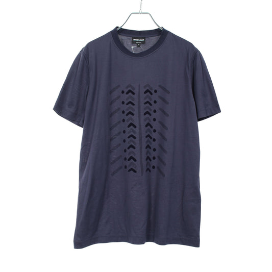 Tシャツ Tシャツ フロッキープリント 半袖Tシャツ コットン ネイビー ジョルジオアルマーニ