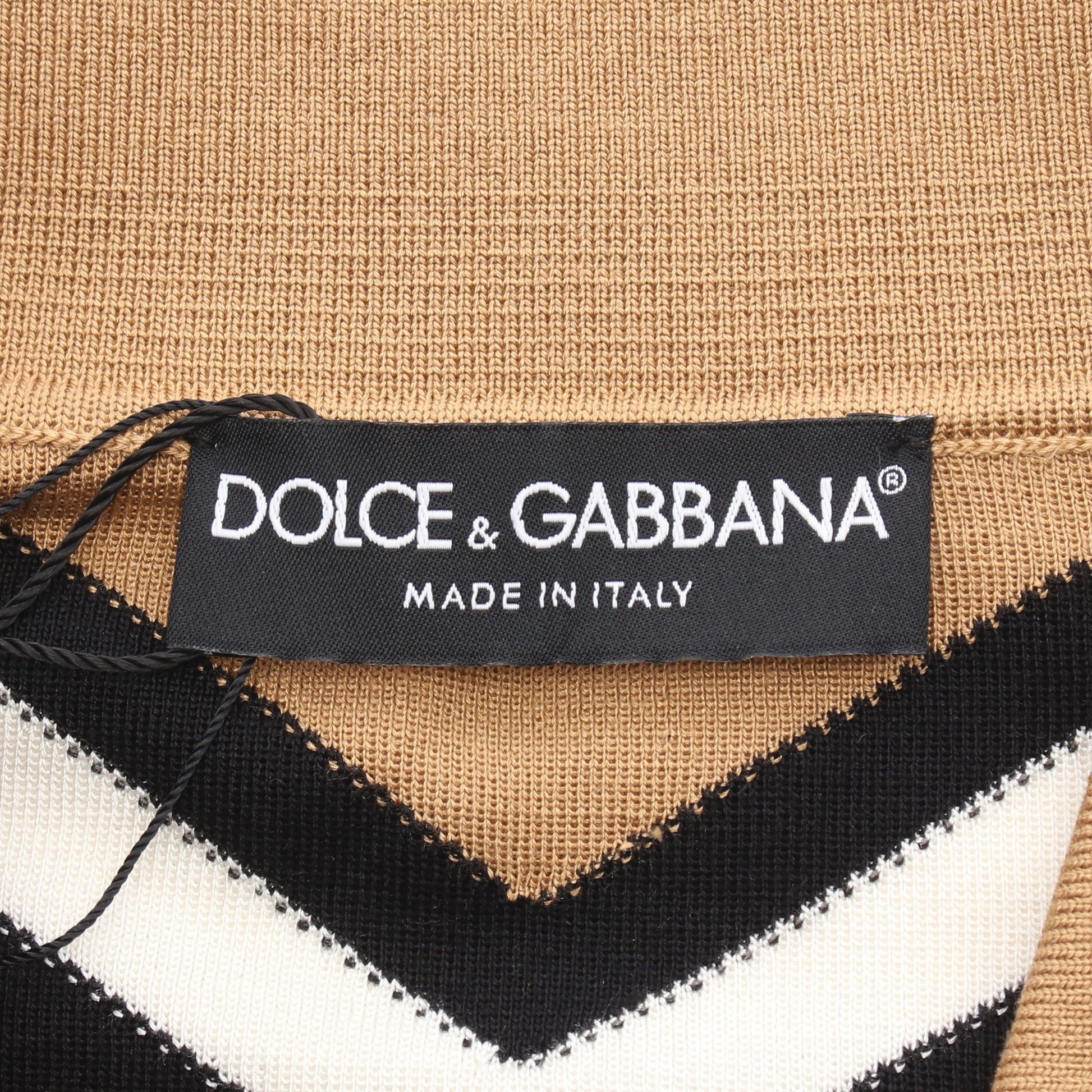 ジグザグ柄 ニット ポロシャツ シルク ライトブラウン ブラック ホワイト ドルチェアンドガッバーナ トップス DOLCE&GABBANA