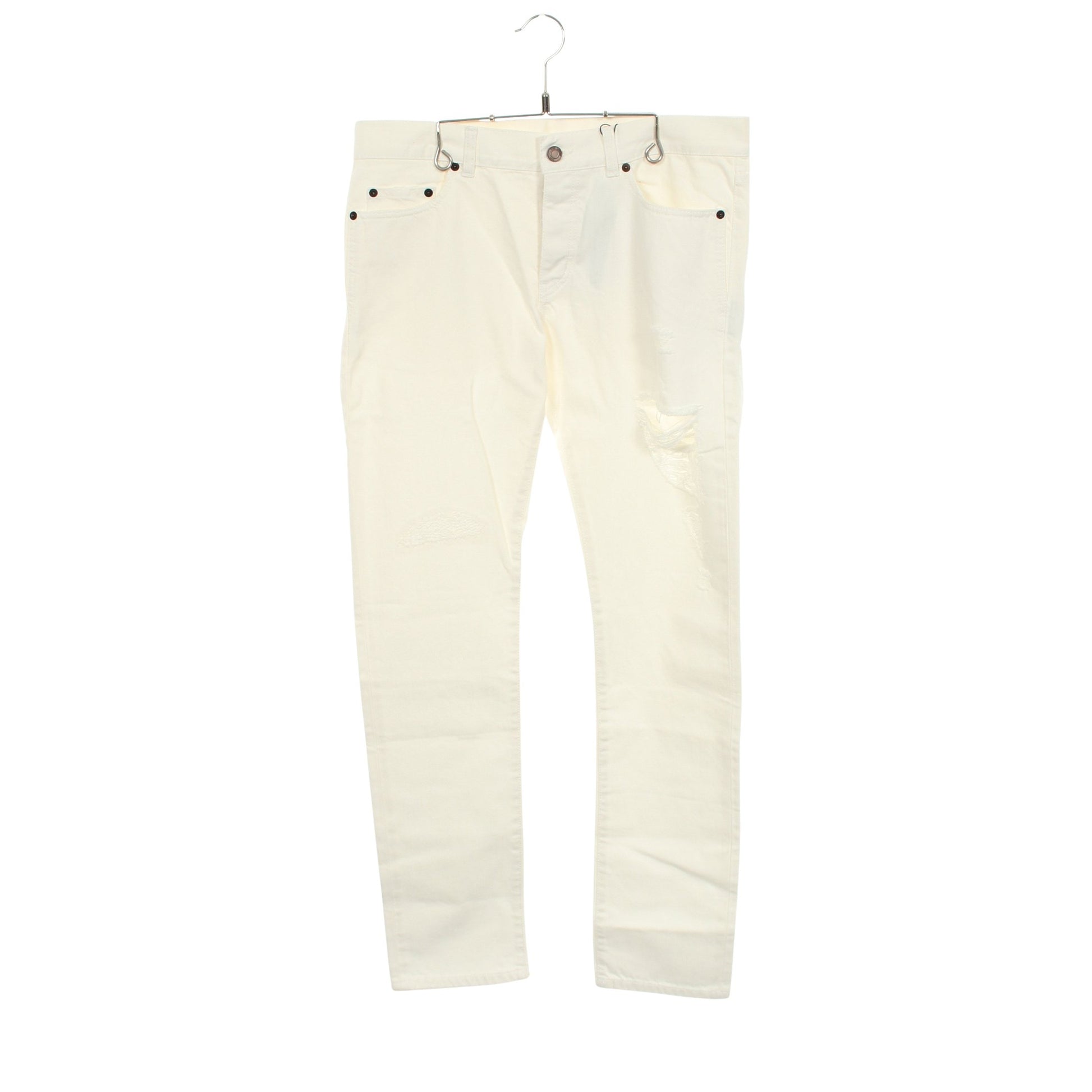 ボタンフライ ダメージ加工 デニムパンツ コットン ホワイト サンローランパリ ボトムス SAINT LAURENT PARIS