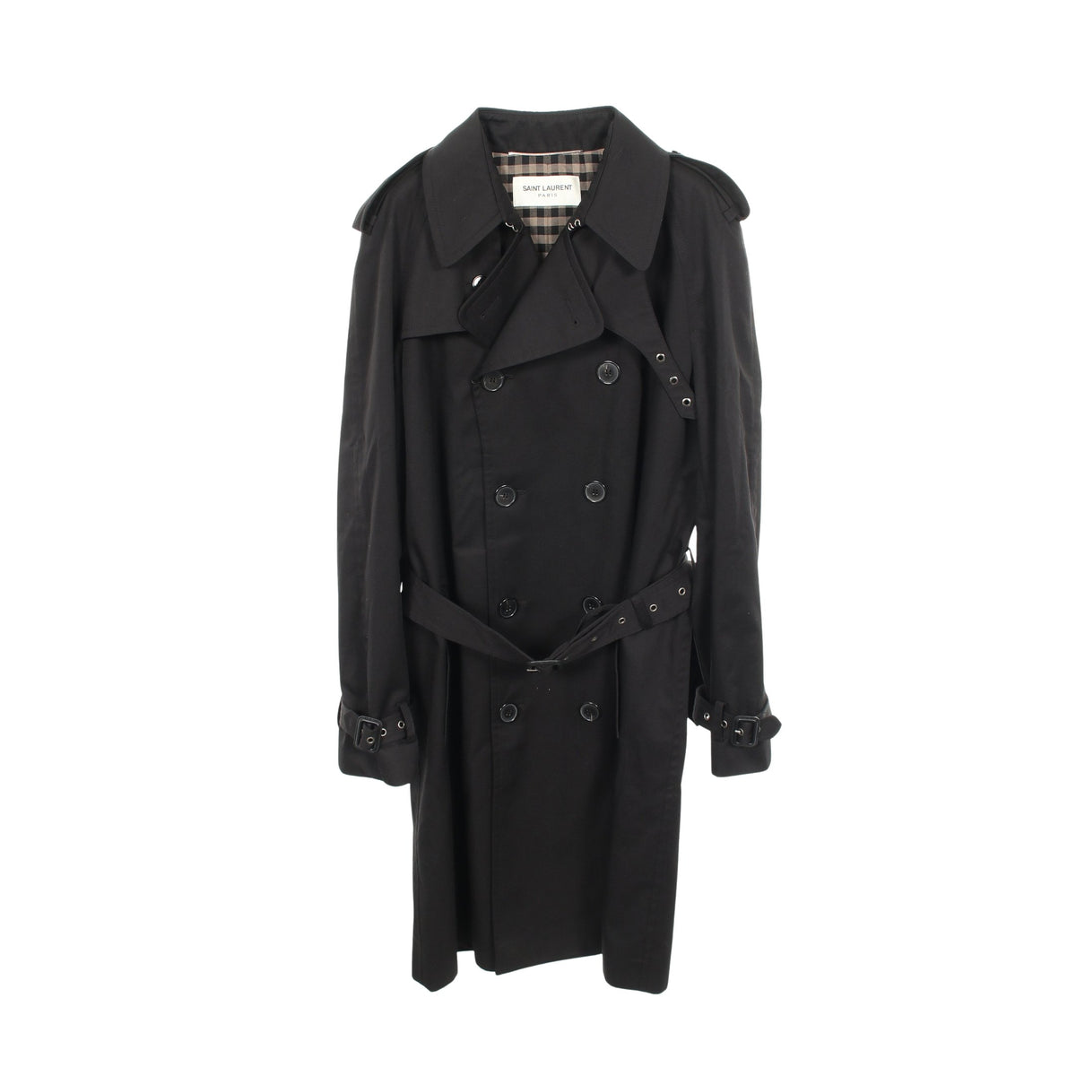 トレンチコート 裏地チェック コットン ブラック サンローランパリ アウター SAINT LAURENT PARIS