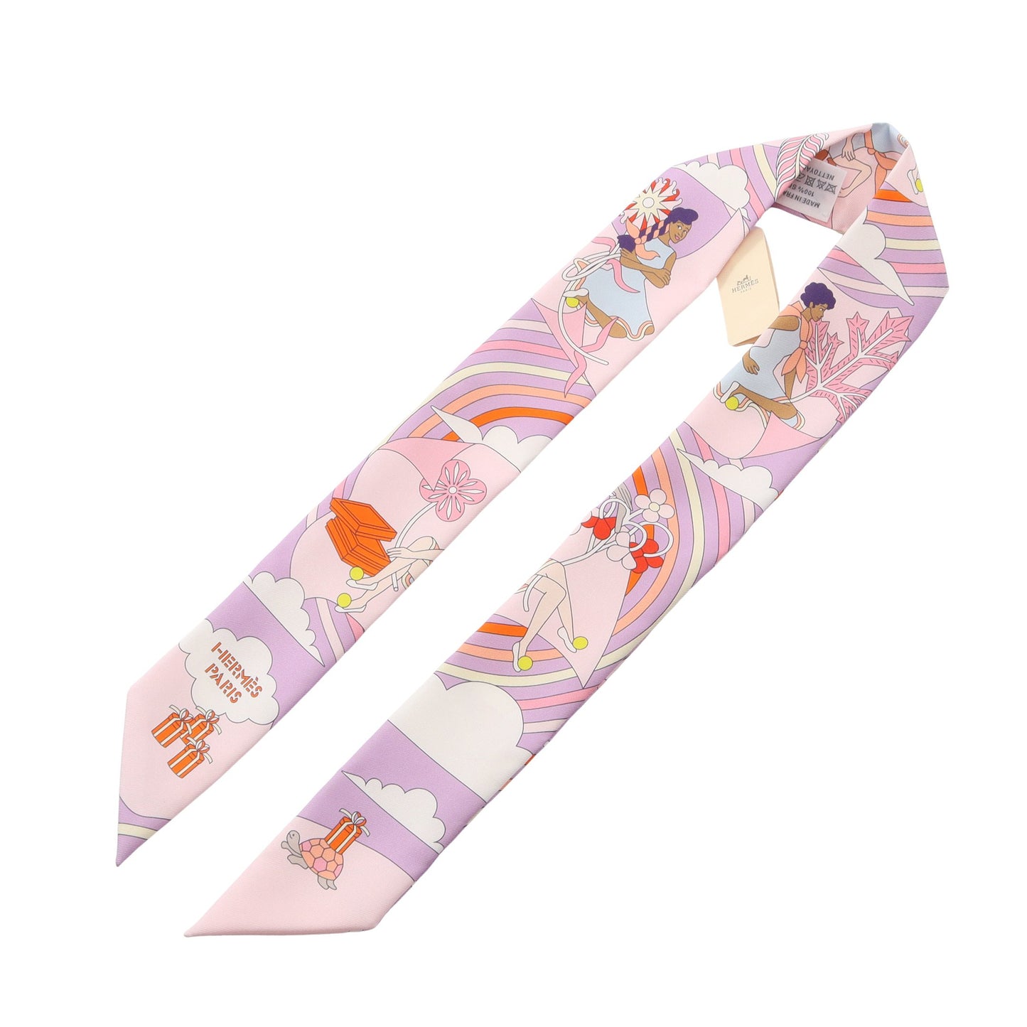 ツイリー Carres Volants リボン スカーフ シルク ライトパープル ライトピンク マルチカラー エルメス 財布・小物 HERMES