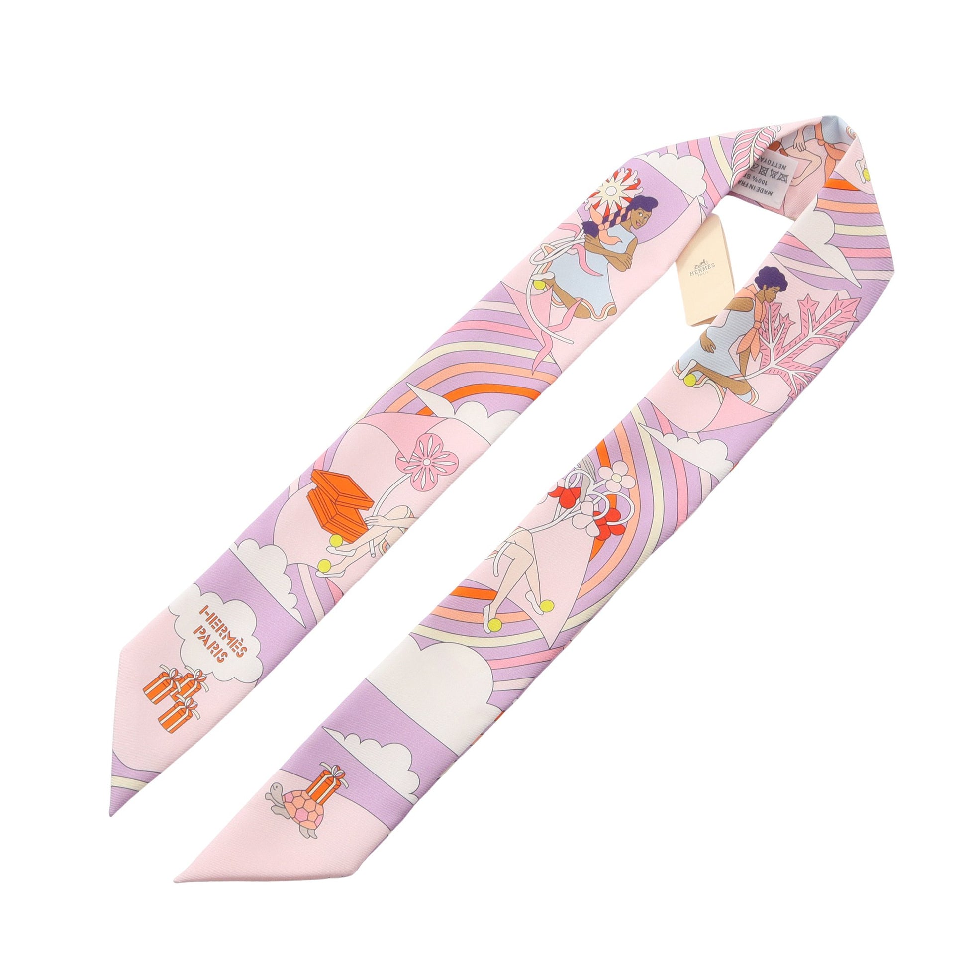 ツイリー Carres Volants リボン スカーフ シルク ライトパープル ライトピンク マルチカラー エルメス 財布・小物 HERMES