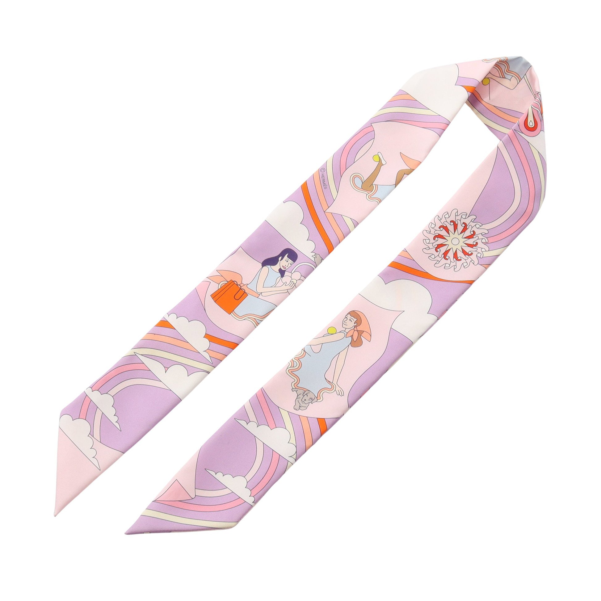 ツイリー Carres Volants リボン スカーフ シルク ライトパープル ライトピンク マルチカラー エルメス 財布・小物 HERMES