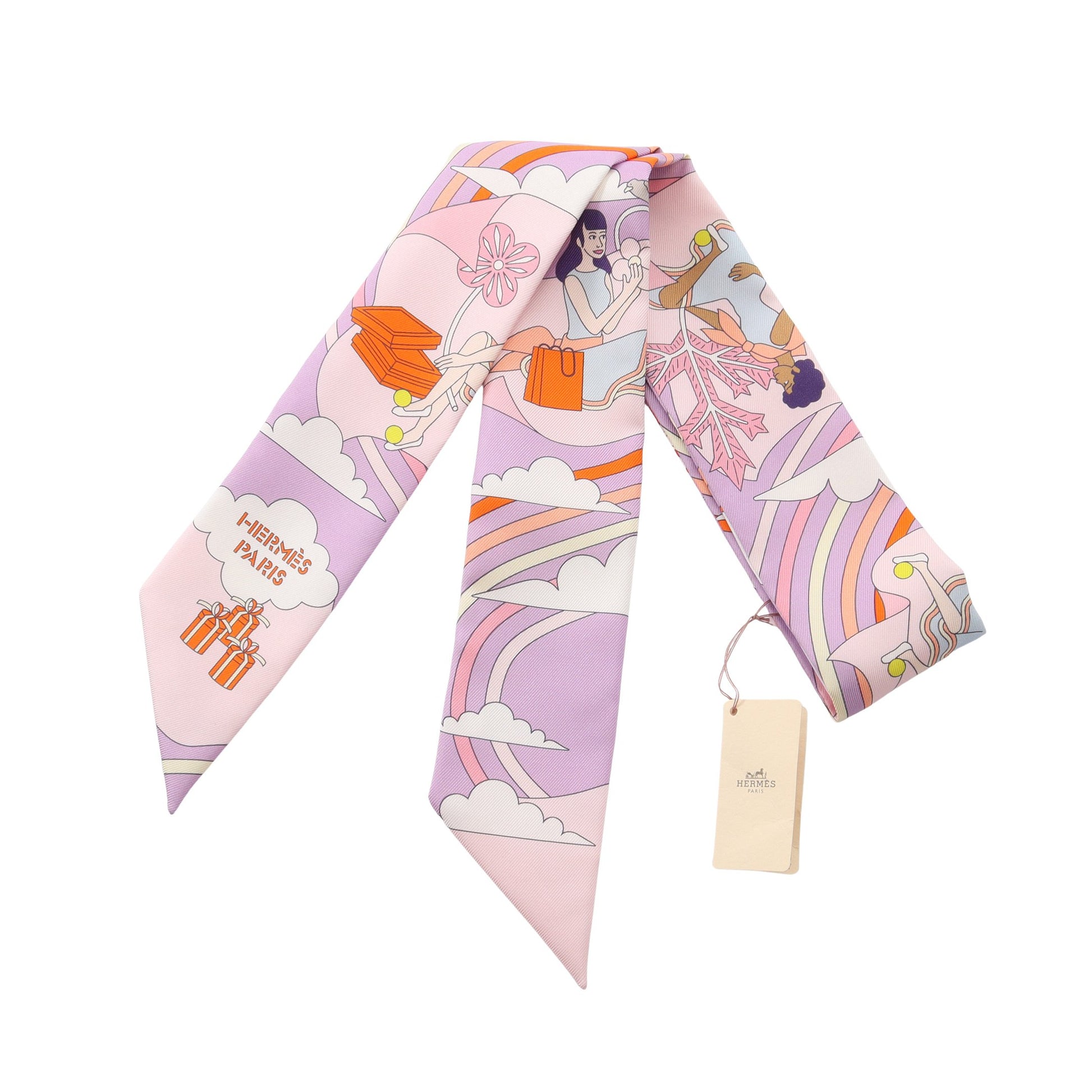 ツイリー Carres Volants リボン スカーフ シルク ライトパープル ライトピンク マルチカラー エルメス 財布・小物 HERMES