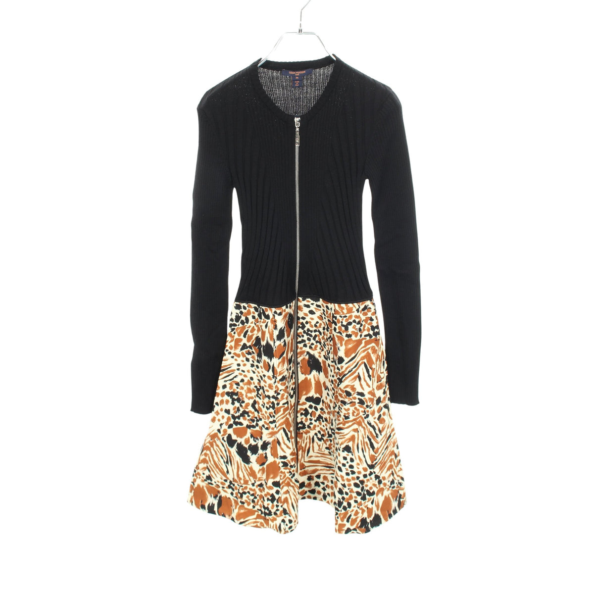 PRINTED BI MATERIAL DRESS ワンピース ウール シルク ブラック アイボリー マルチカラー ルイヴィトン ワンピース LOUIS VUITTON