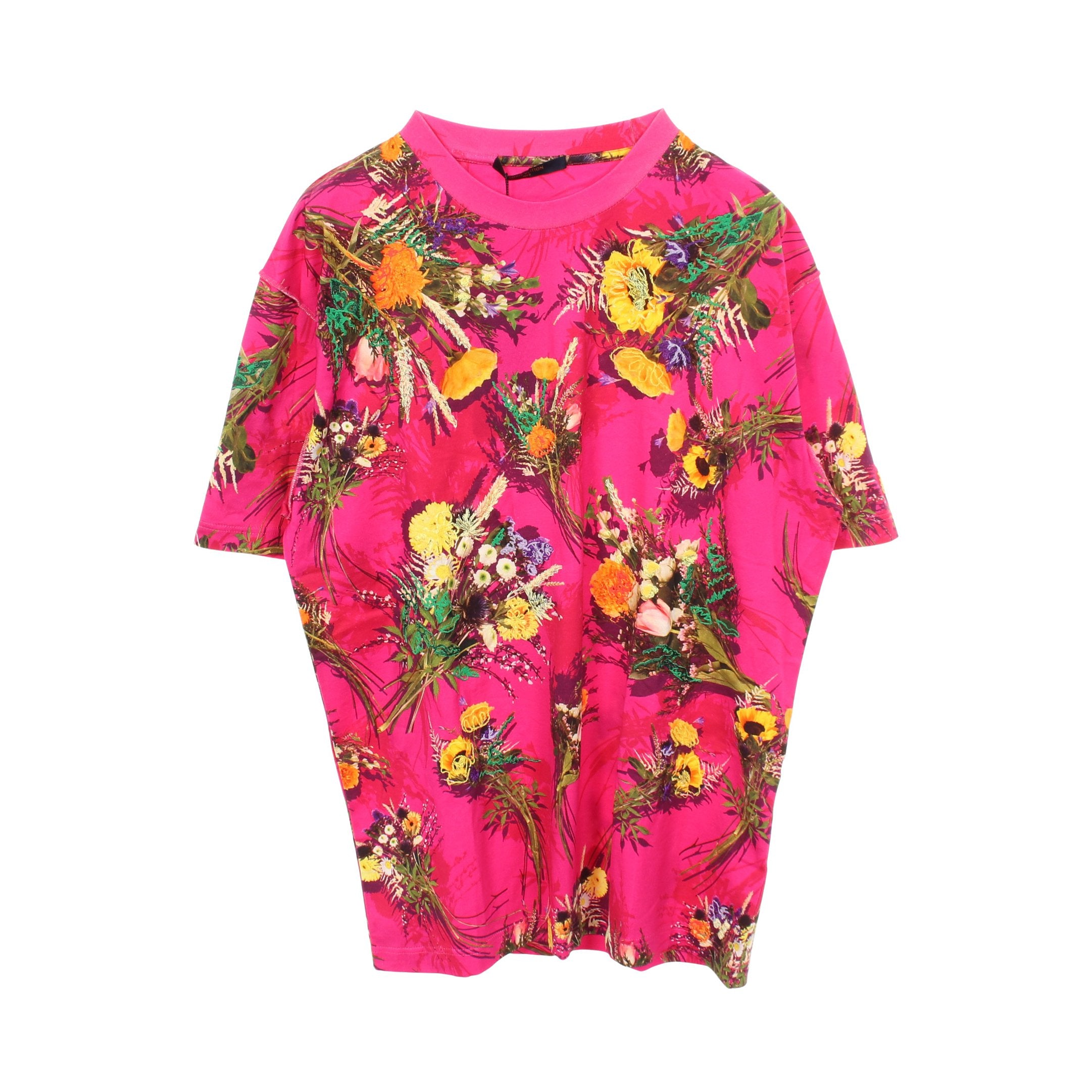 フラワーエンブロイダリー 半袖Tシャツ コットン ピンクパープル
