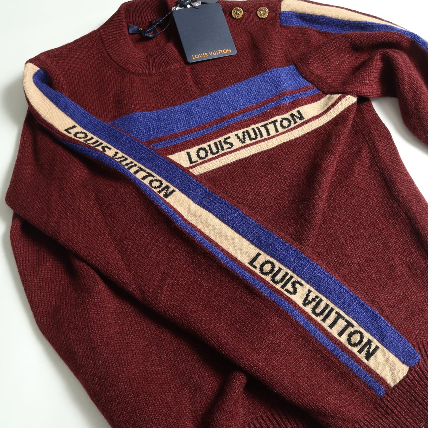 ロゴ ショルダーボタン ニット カシミヤ ボルドー ブルー ベージュ ルイヴィトン
