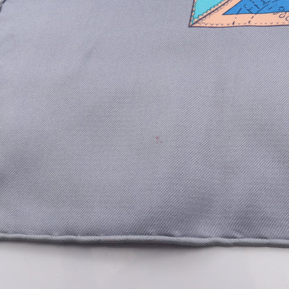 カレ90 CORRESPONDANCE スカーフ シルク グレー マルチカラー エルメス