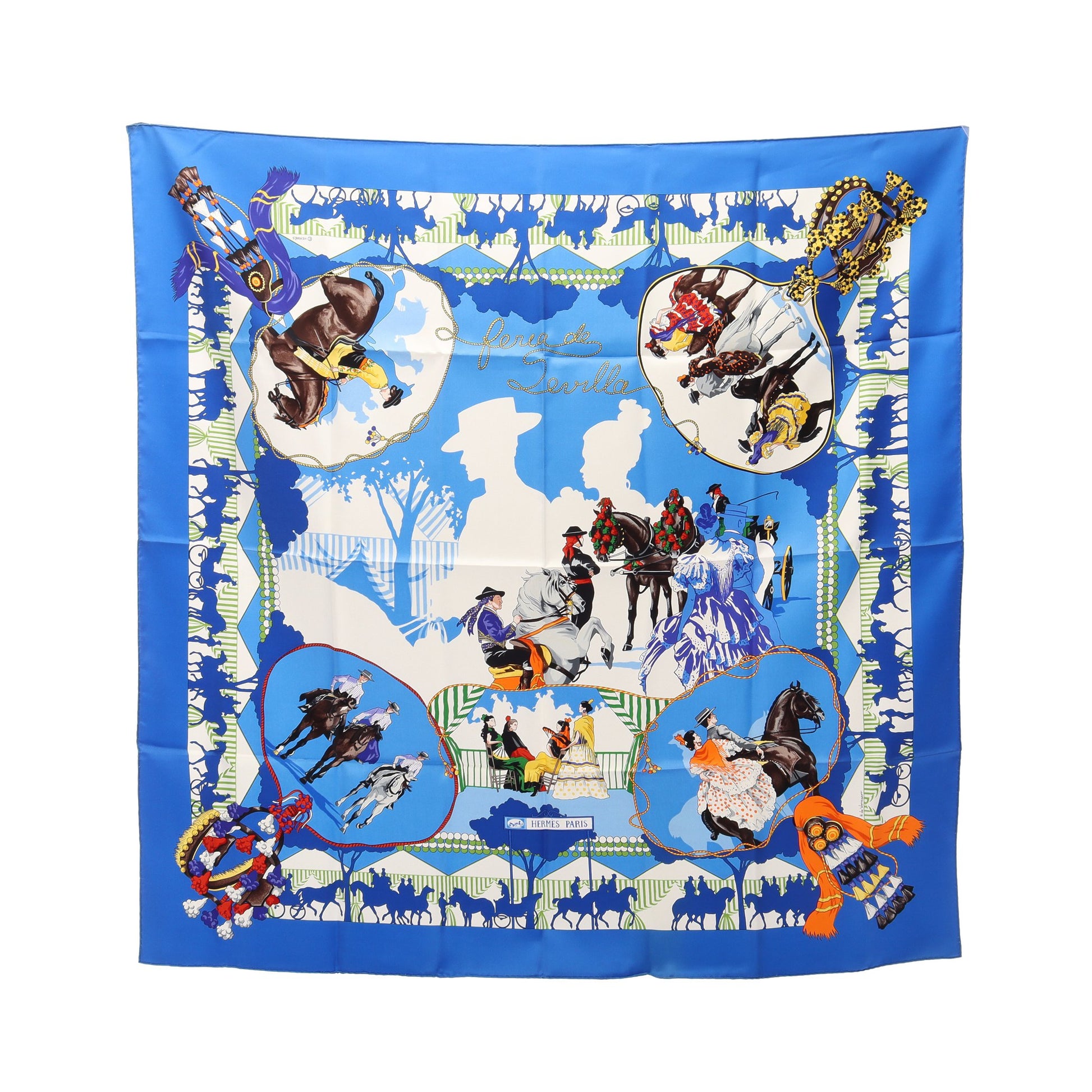 カレ90 feria de sevilla スカーフ シルク ブルー マルチカラー エルメス 財布・小物 HERMES