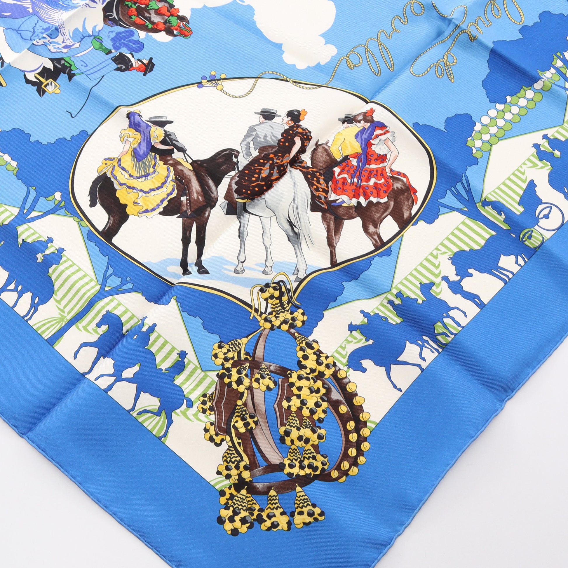 カレ90 feria de sevilla スカーフ シルク ブルー マルチカラー エルメス 財布・小物 HERMES