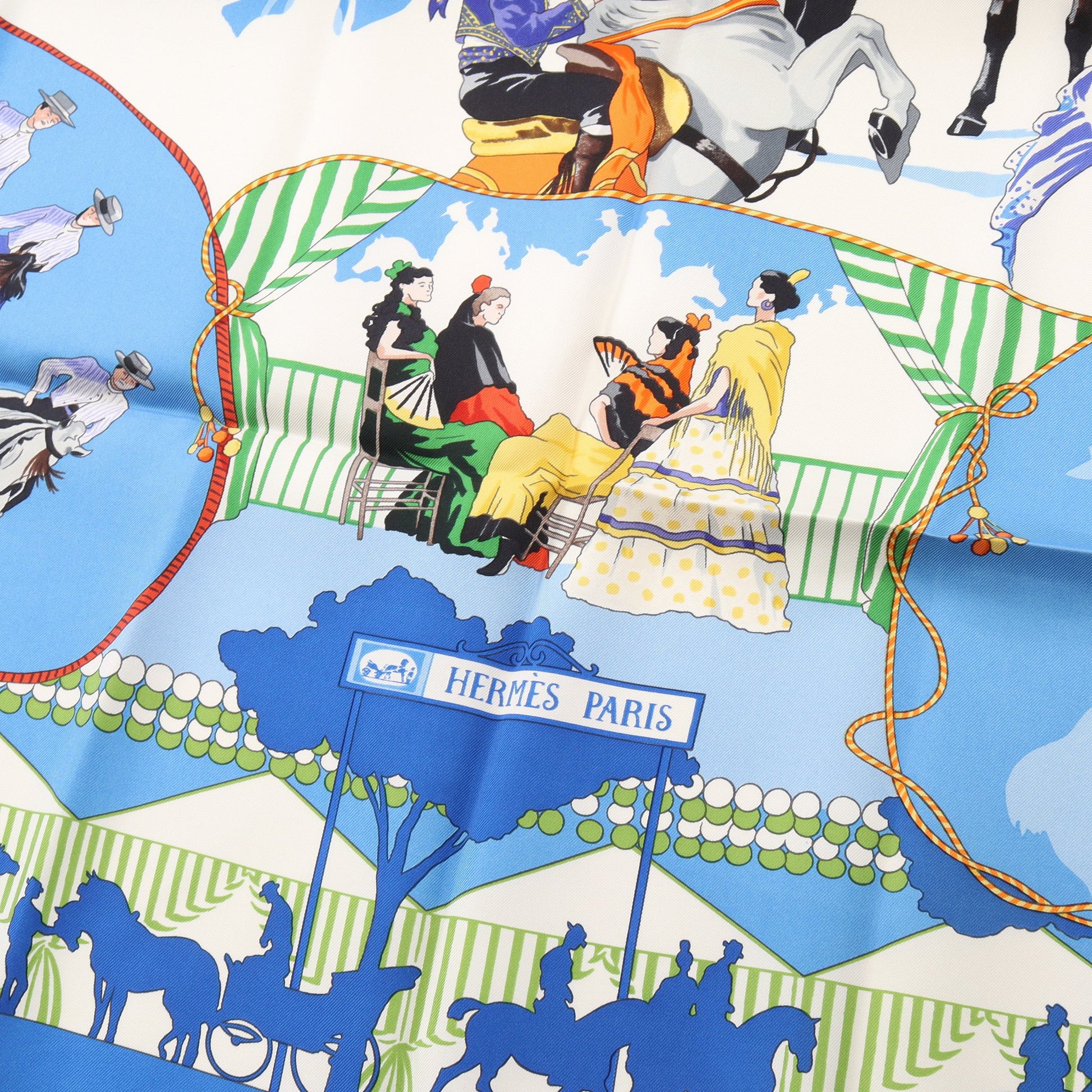 カレ90 feria de sevilla スカーフ シルク ブルー マルチカラー エルメス 財布・小物 HERMES