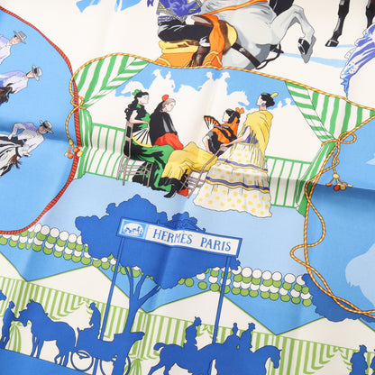 カレ90 feria de sevilla スカーフ シルク ブルー マルチカラー エルメス 財布・小物 HERMES