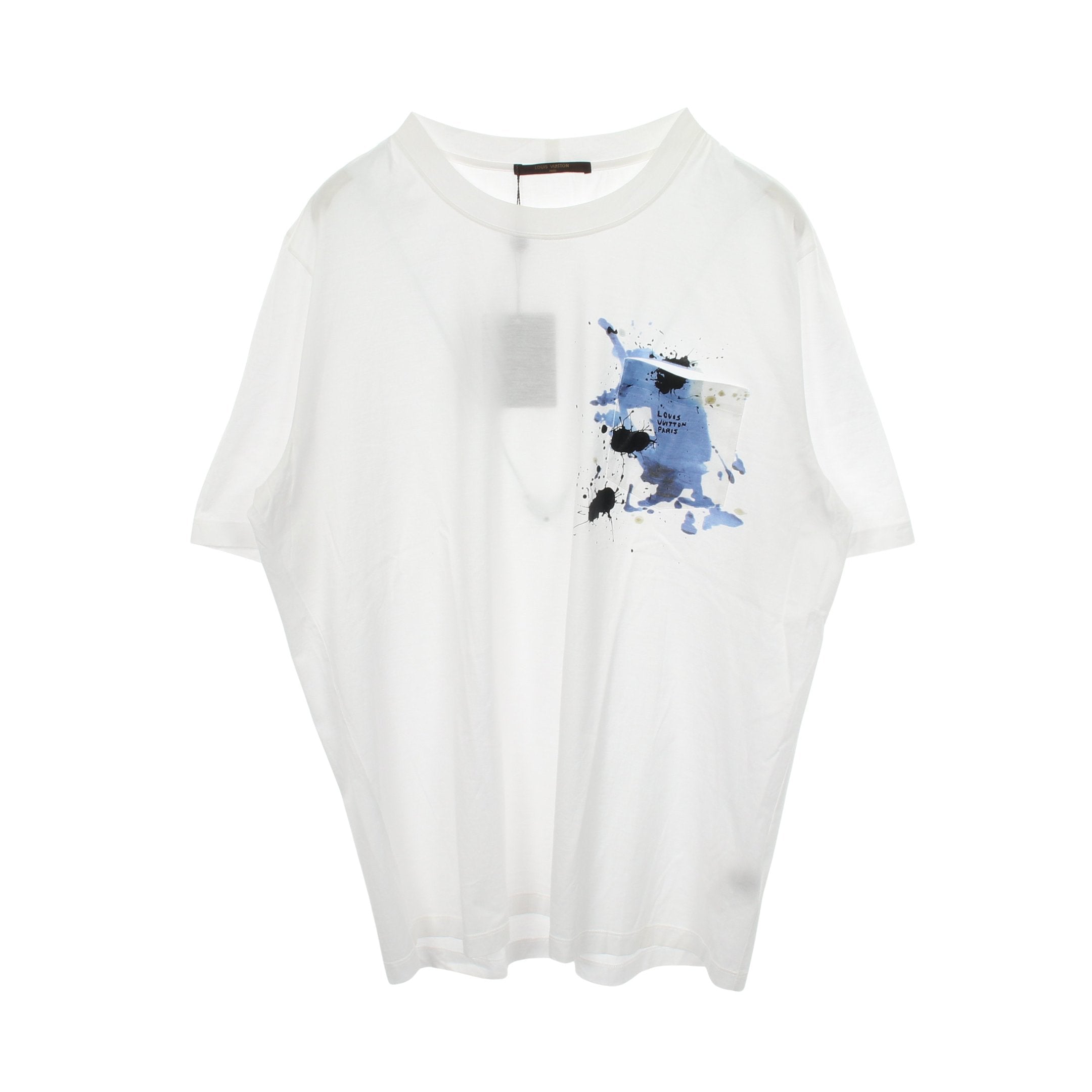 ポケット付き プリント クルーネック 半袖Tシャツ コットン ホワイト