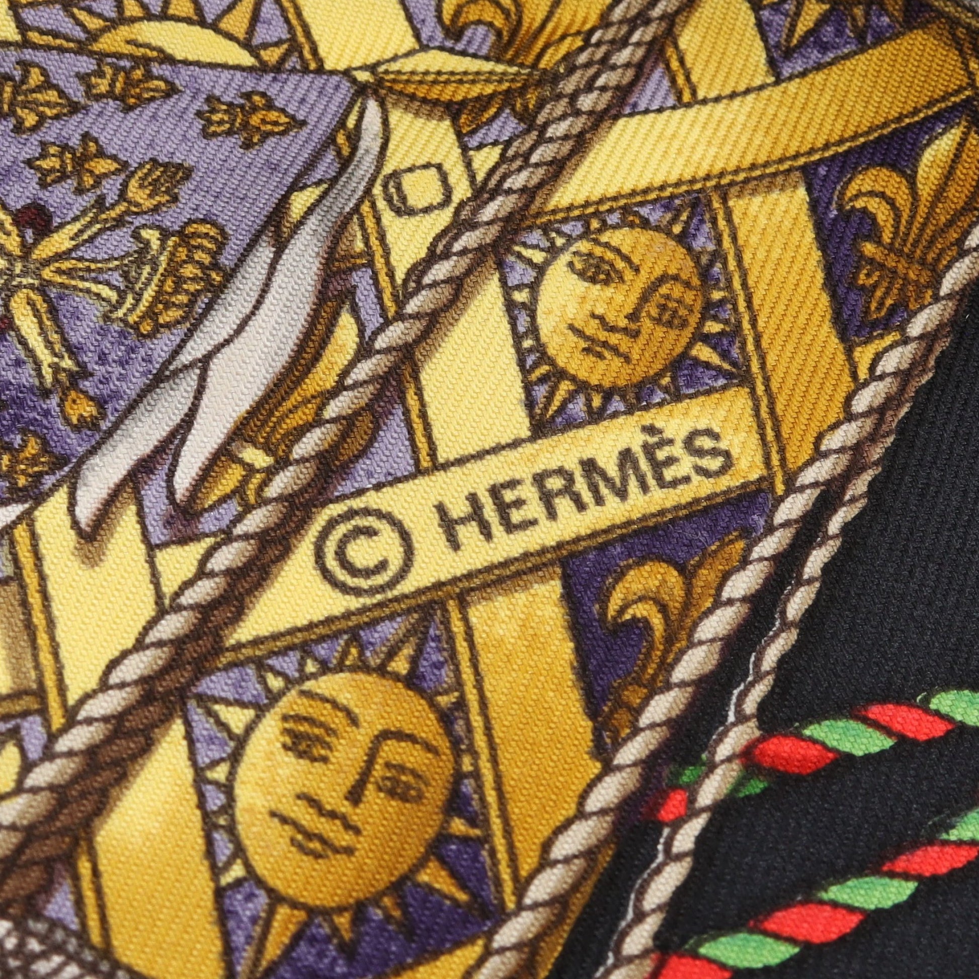 カレ90 Les Tambours スカーフ シルク ブラック イエロー マルチカラー エルメス 財布・小物 HERMES