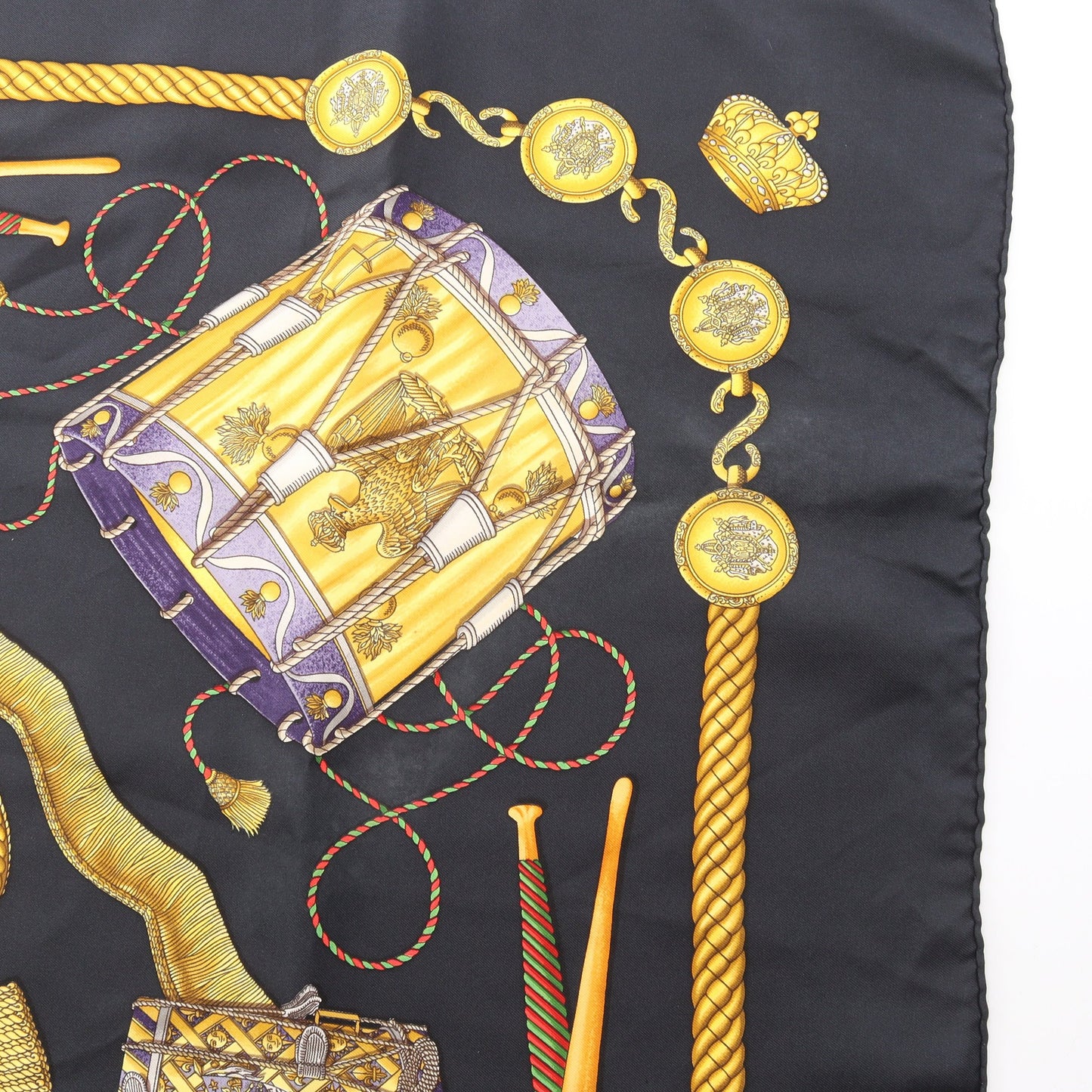 カレ90 Les Tambours スカーフ シルク ブラック イエロー マルチカラー エルメス 財布・小物 HERMES
