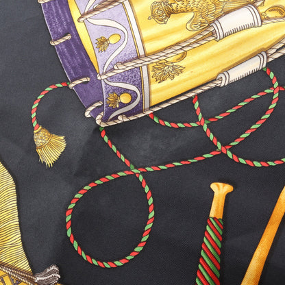 カレ90 Les Tambours スカーフ シルク ブラック イエロー マルチカラー エルメス 財布・小物 HERMES