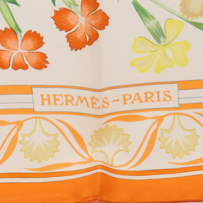 カレ90 Oeillets sauvages et autres caryophyllales スカーフ シルク オフホワイト オレンジ マルチカラー エルメス 財布・小物 HERMES