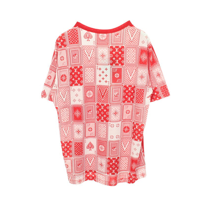 トランプバック クルーネック 半袖Tシャツ コットン レッド ホワイト ルイヴィトン