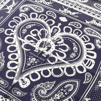 カレジェアン カレ140 Cheval de Coeur Bandana スカーフ ショール カシミヤ シルク ネイビー ホワイト エルメス 財布・小物 HERMES