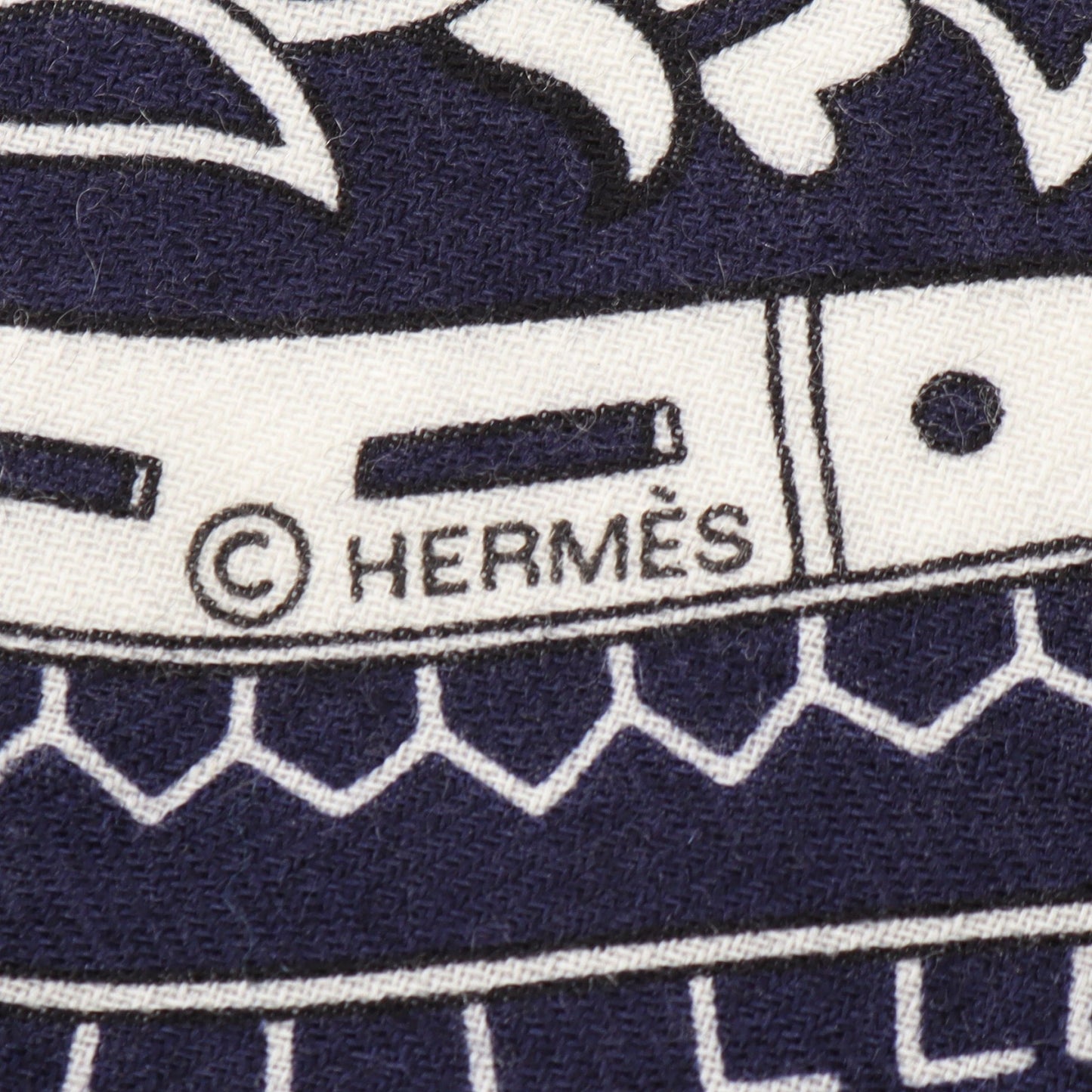 カレジェアン カレ140 Cheval de Coeur Bandana スカーフ ショール カシミヤ シルク ネイビー ホワイト エルメス 財布・小物 HERMES