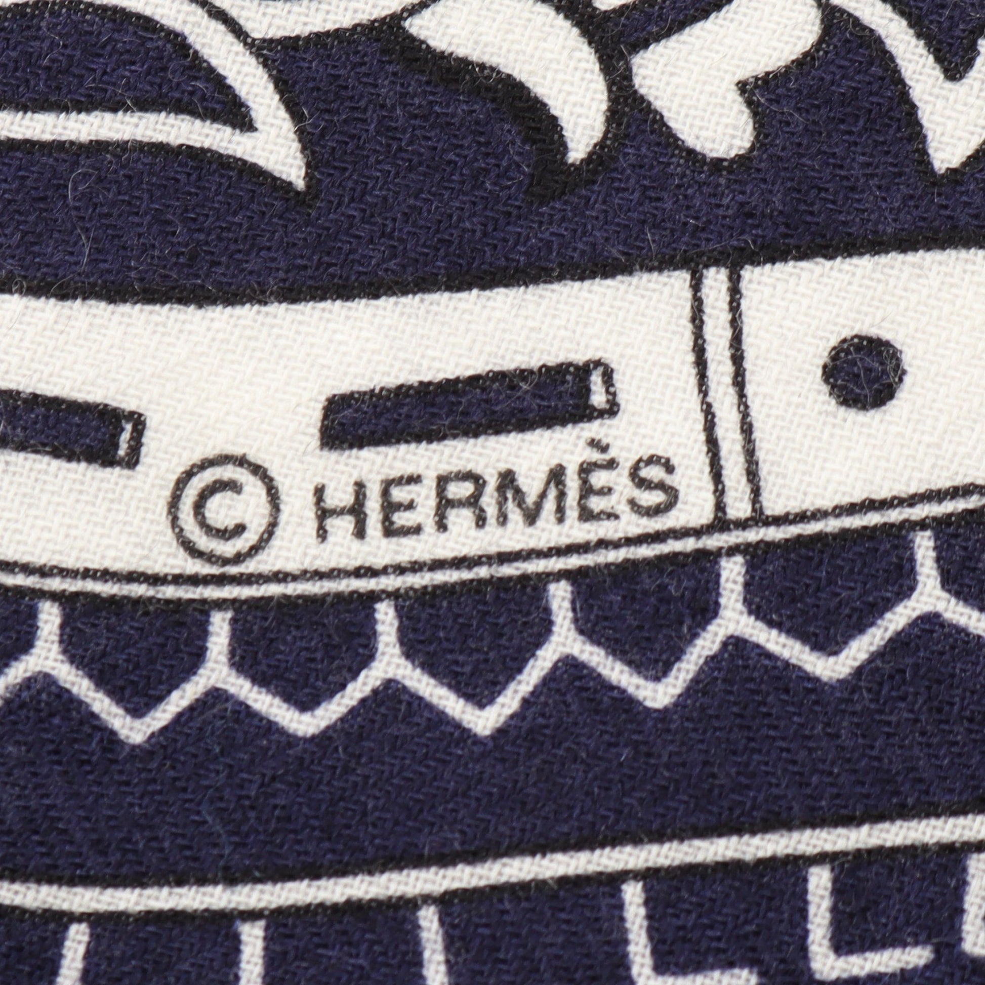 カレジェアン カレ140 Cheval de Coeur Bandana スカーフ ショール カシミヤ シルク ネイビー ホワイト エルメス 財布・小物 HERMES