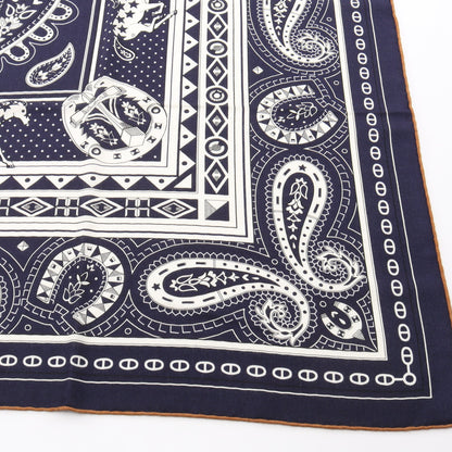 カレジェアン カレ140 Cheval de Coeur Bandana スカーフ ショール カシミヤ シルク ネイビー ホワイト エルメス 財布・小物 HERMES