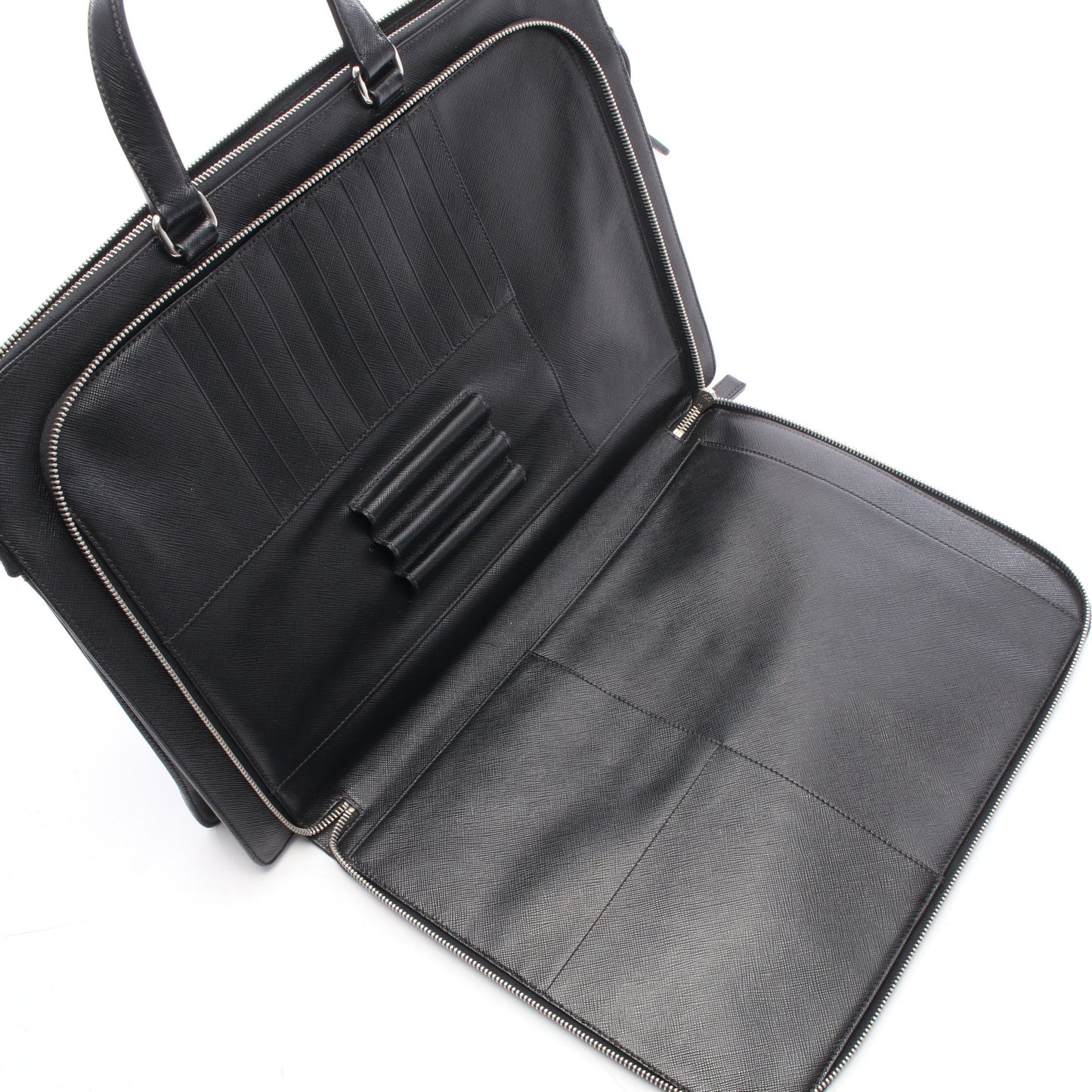 SAFFIANO TRAVEL ビジネスバッグ ブリーフケース レザー ブラック プラダ