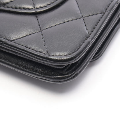 マトラッセ チェーンウォレット ラムスキン ブラック シルバー金具 シャネル