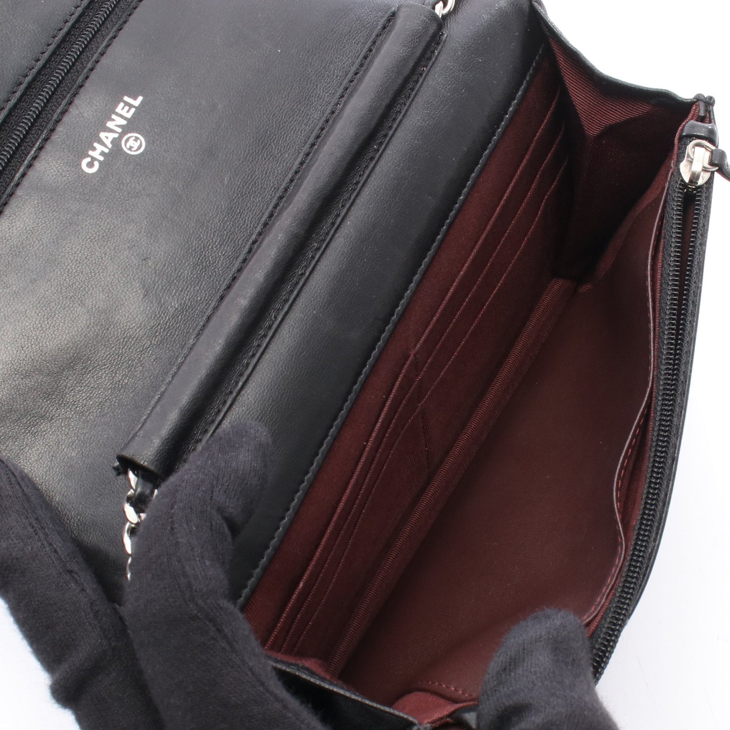 マトラッセ チェーンウォレット ラムスキン ブラック シルバー金具 シャネル