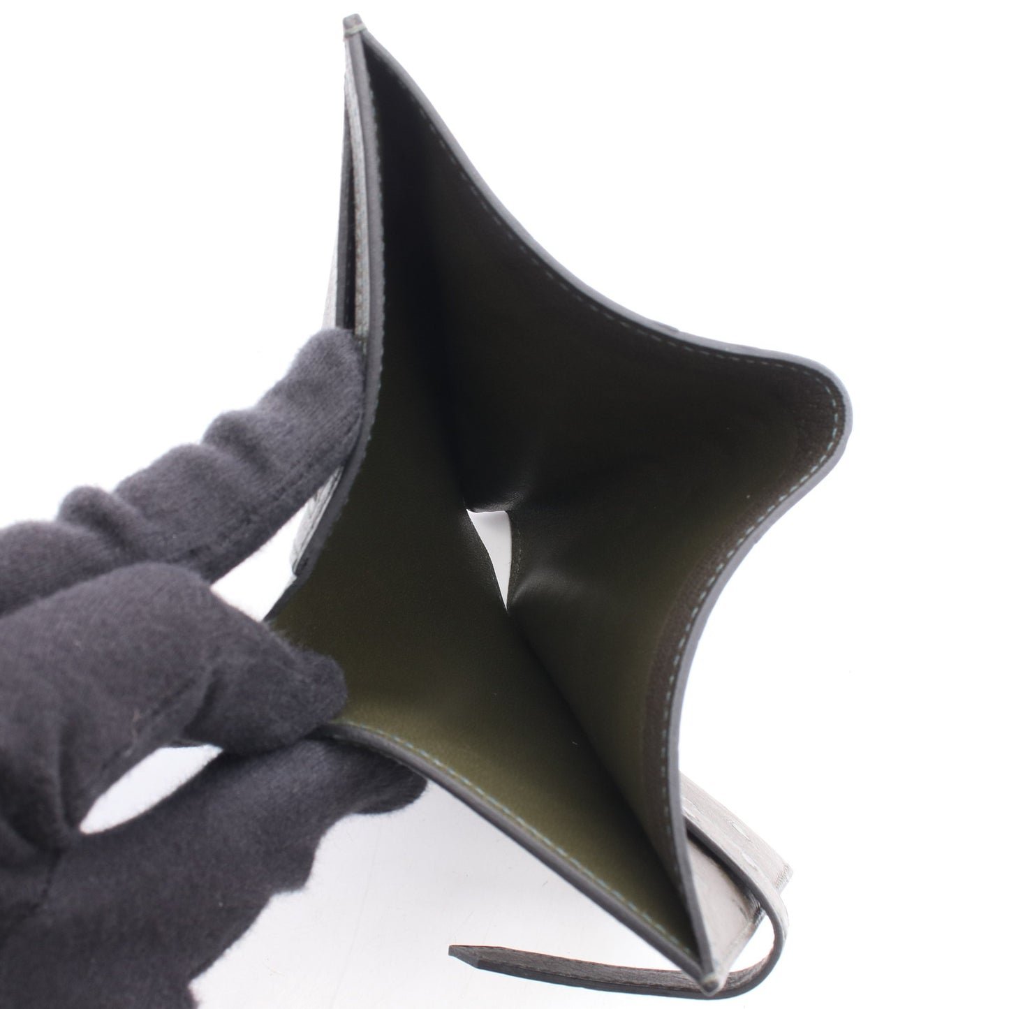 ベアンコンパクト 二つ折り財布 オーストリッチ カーキグリーン ゴールド金具 X刻印 エルメス