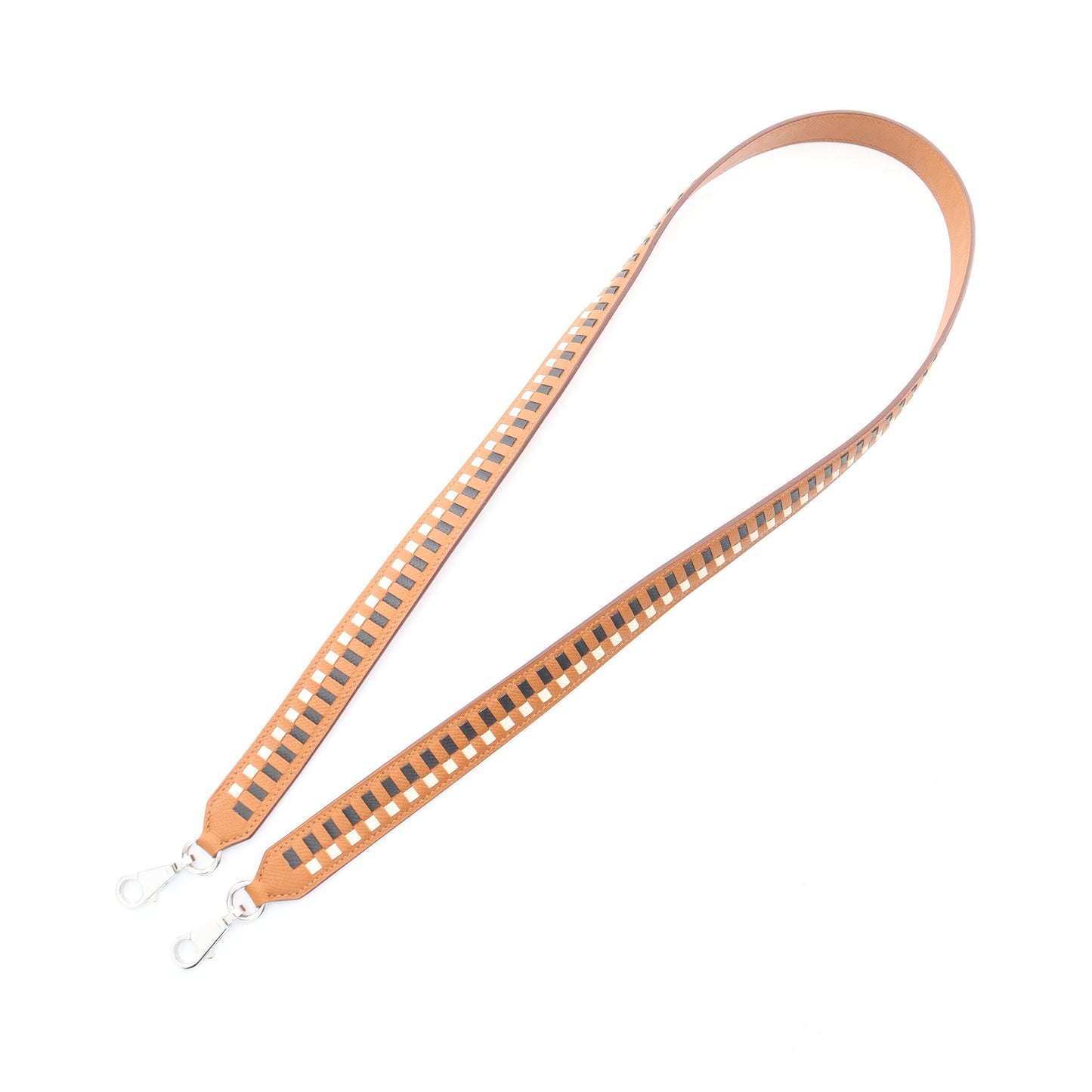 バンドリエール トレサージュ ドゥ キュイール ゴールド クレ ショルダーストラップ ヴォーエプソン ブラウン アイボリー ブラック シルバー金具 A刻印 エルメス