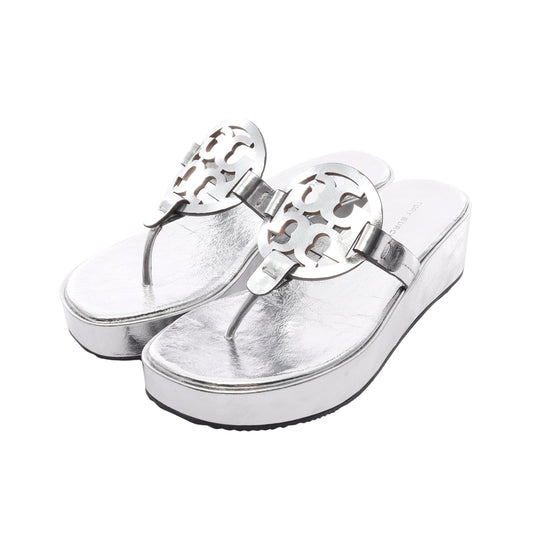 MILLER WEDGE ミラー スライドサンダル レザー シルバー トリーバーチ シューズ TORY BURCH
