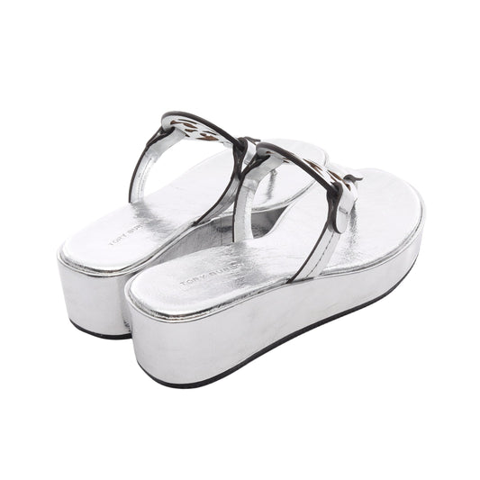 MILLER WEDGE ミラー スライドサンダル レザー シルバー トリーバーチ シューズ TORY BURCH