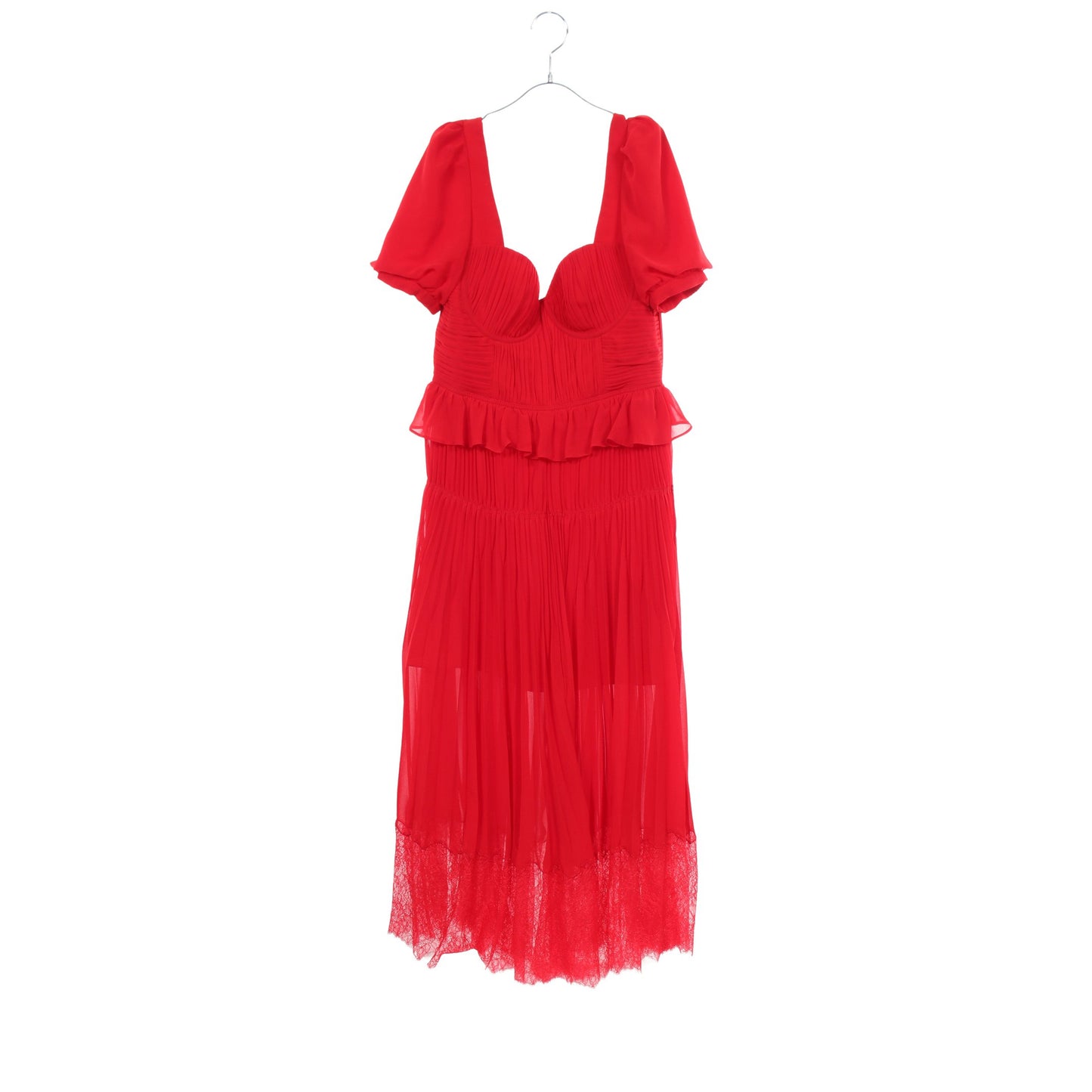 SHORT SLEEVE CHIFFON MIDI DRESS ワンピース レッド セルフポートレイト