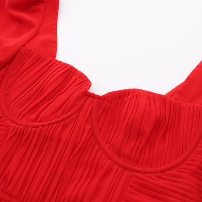 SHORT SLEEVE CHIFFON MIDI DRESS ワンピース レッド セルフポートレイト