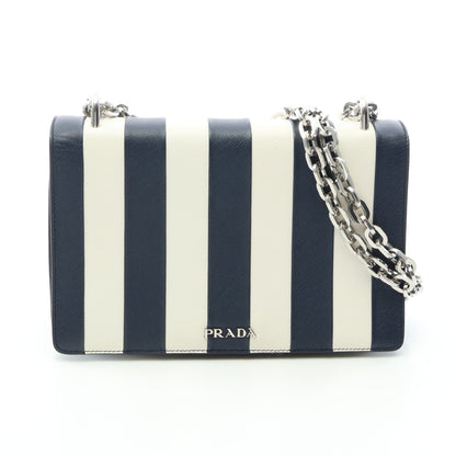 SAFFIANO BAIADE チェーンショルダーバッグ サフィアーノレザー ネイビー ホワイト プラダ
