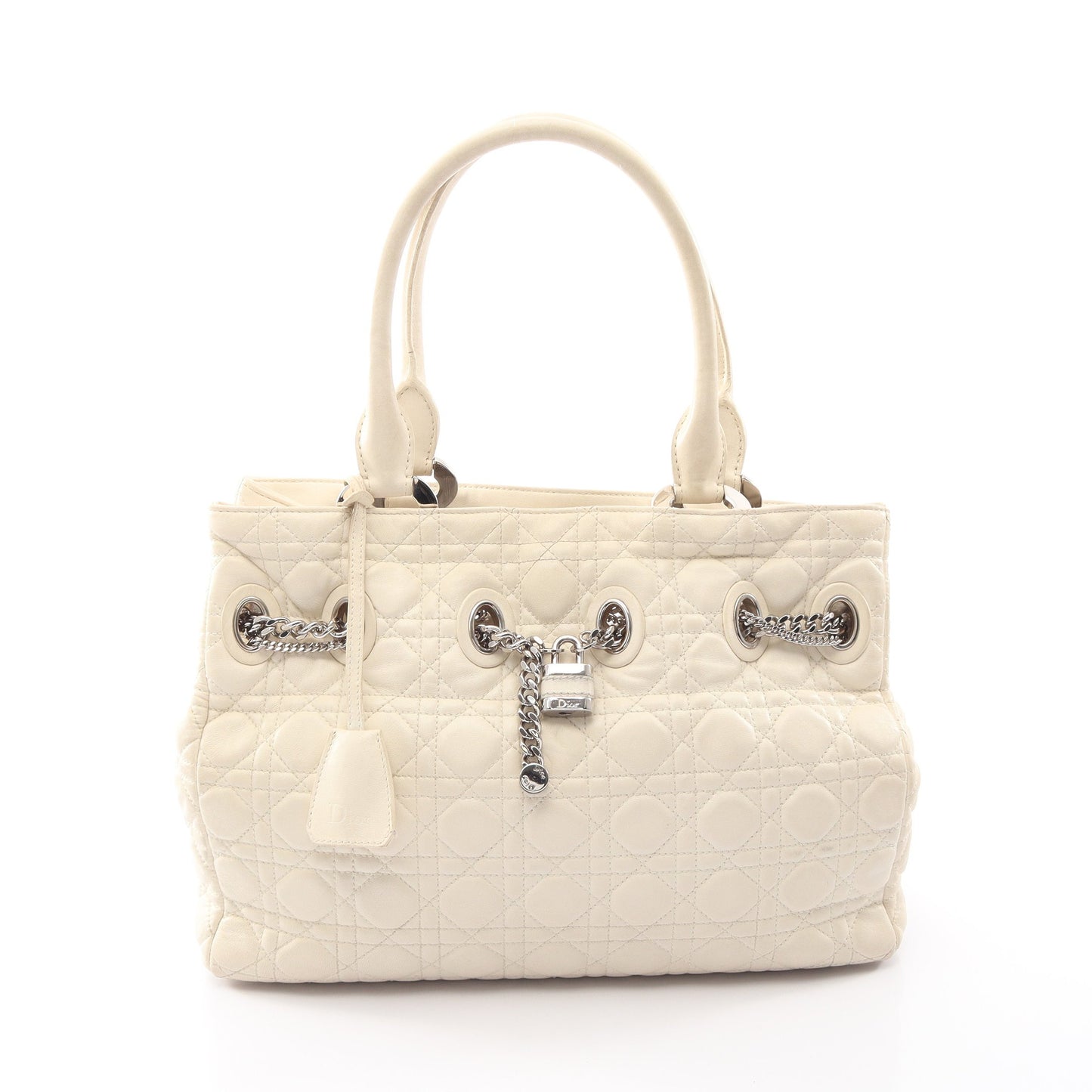 LADY DIOR レディディオール カナージュ ハンドバッグ トートバッグ レザー ホワイト クリスチャンディオール