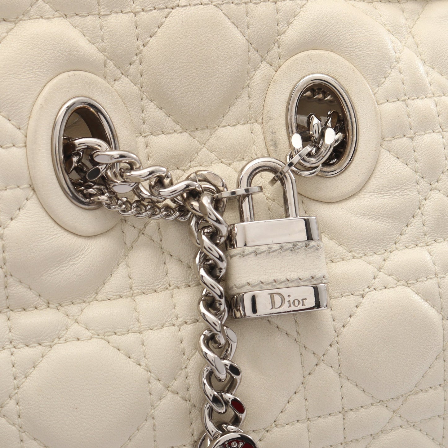LADY DIOR レディディオール カナージュ ハンドバッグ トートバッグ レザー ホワイト クリスチャンディオール
