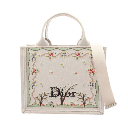 Dioramour ブックトート スモール 2WAY ハンドバッグ キャンバス アイボリー マルチカラー クリスチャンディオール