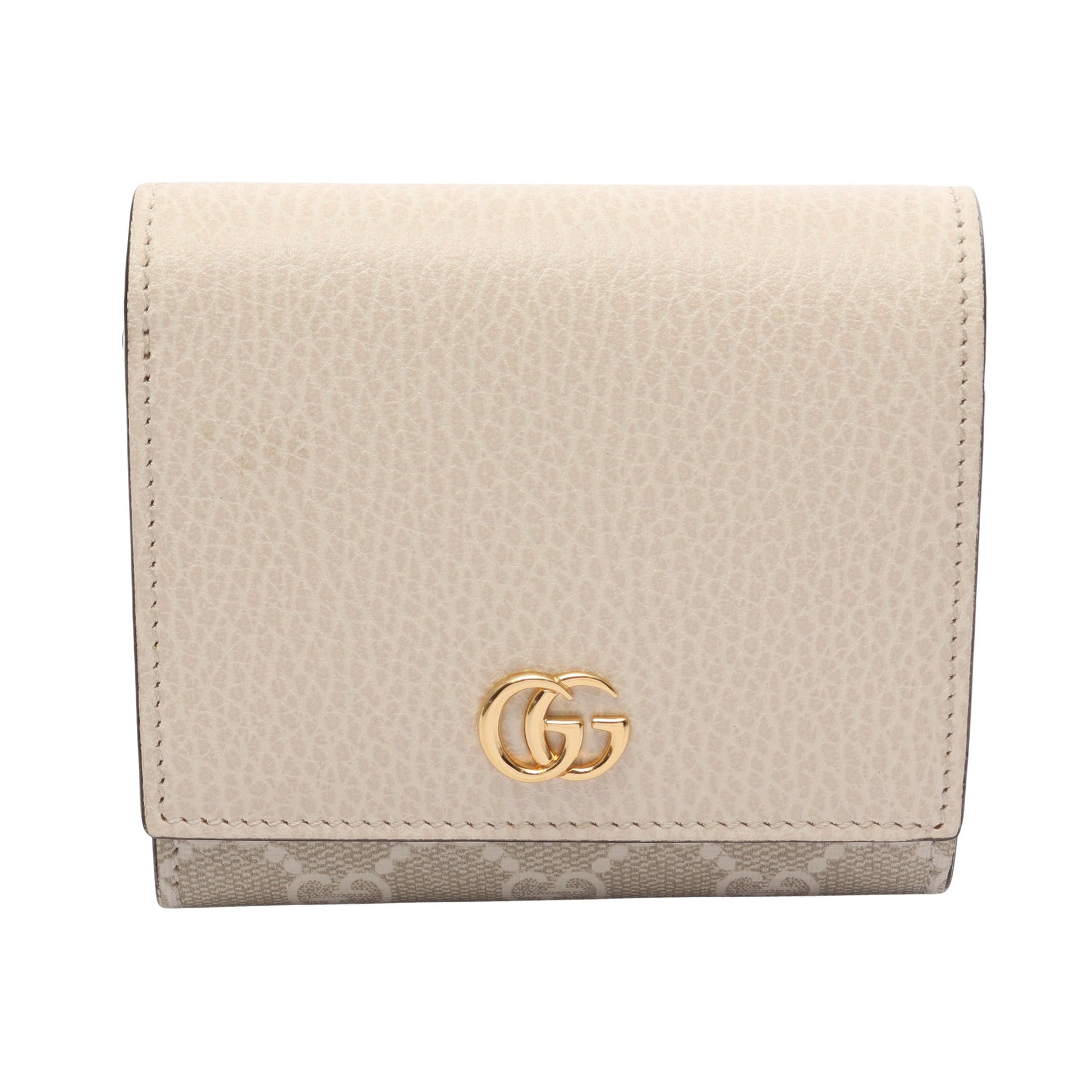 GGマーモント 二つ折り財布 PVC レザー ベージュ オフホワイト グッチ 財布・小物 GUCCI