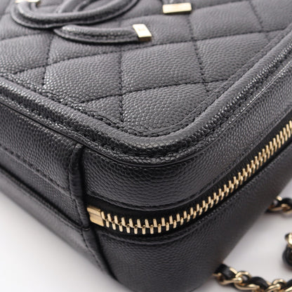 CCフィグリー スモール バニティバッグ 2WAY チェーンショルダーバッグ キャビアスキン ブラック ゴールド金具 シャネル