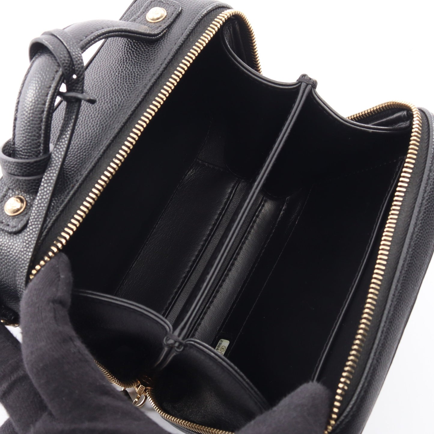 CCフィグリー スモール バニティバッグ 2WAY チェーンショルダーバッグ キャビアスキン ブラック ゴールド金具 シャネル