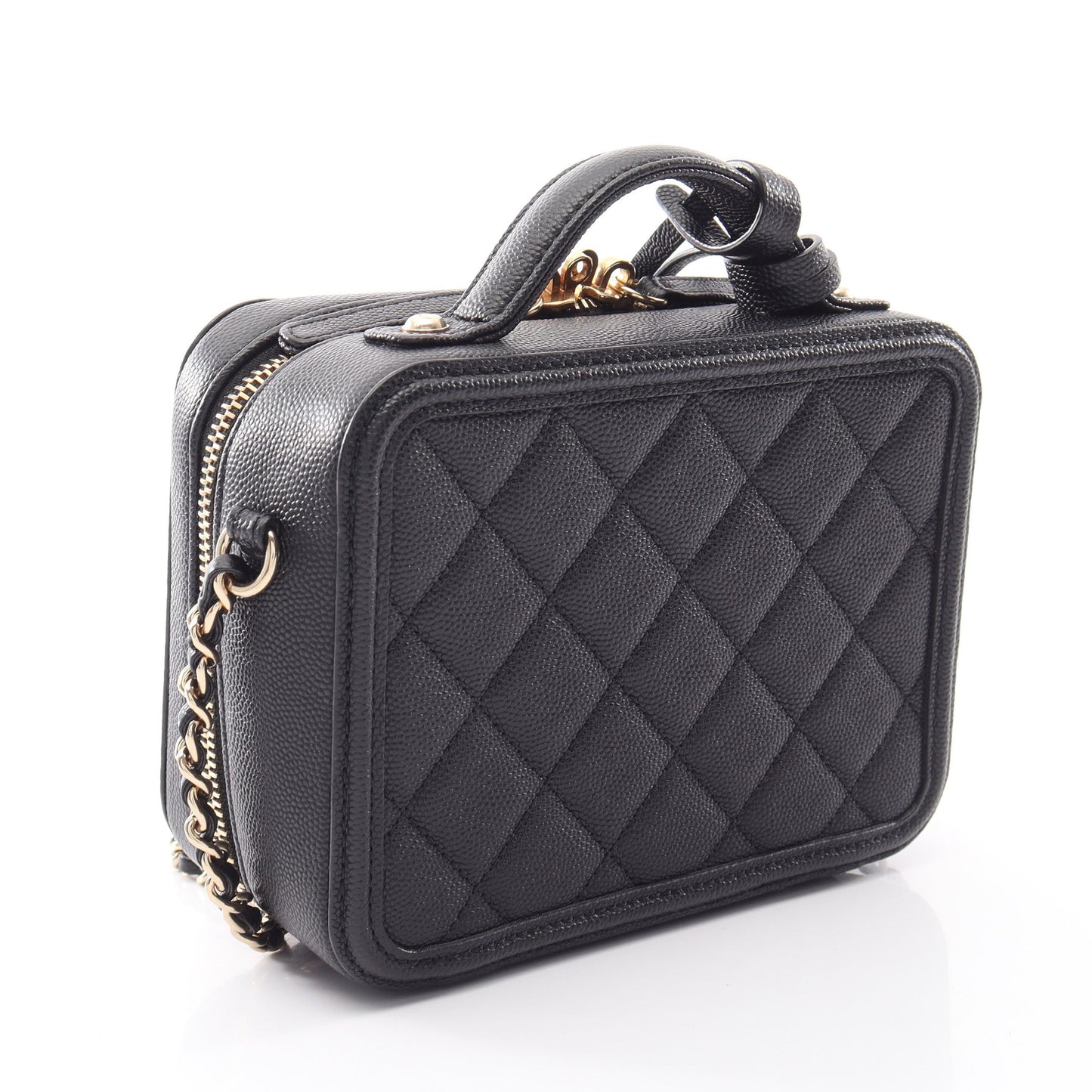 CCフィグリー スモール バニティバッグ 2WAY チェーンショルダーバッグ キャビアスキン ブラック ゴールド金具 シャネル