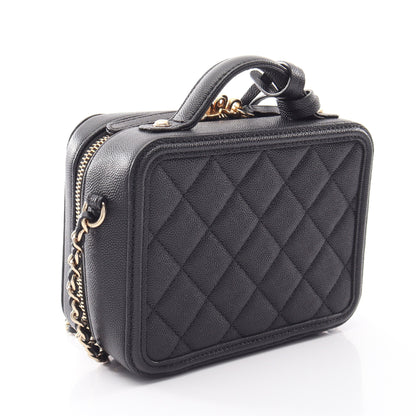 CCフィグリー スモール バニティバッグ 2WAY チェーンショルダーバッグ キャビアスキン ブラック ゴールド金具 シャネル