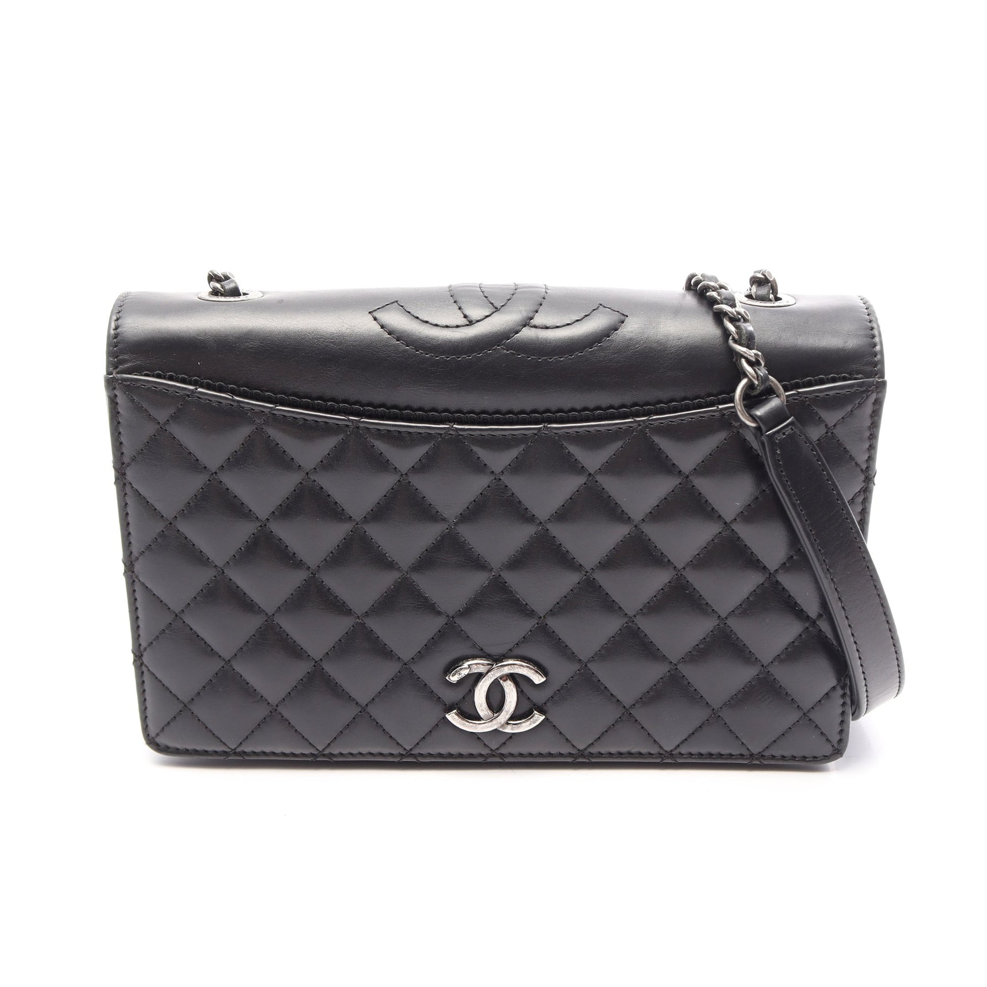マトラッセ チェーンショルダーバッグ ラムスキン ブラック シルバー金具 シャネル バッグ CHANEL