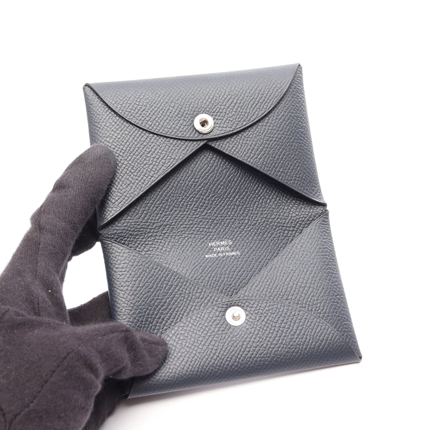 カルヴィ ブルーニュイ コインケース ヴォーエプソン ネイビー シルバー金具 U刻印 エルメス