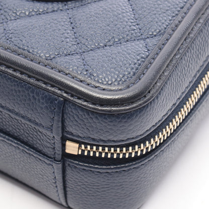 CCフィグリー スモール バニティバッグ 2WAY チェーンショルダーバッグ キャビアスキン レザー ネイビー ゴールド金具 シャネル