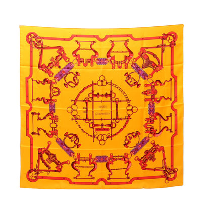 カレ90 Mors et Gourmettes スカーフ シルク オレンジイエロー レッド マルチカラー エルメス 財布・小物 HERMES