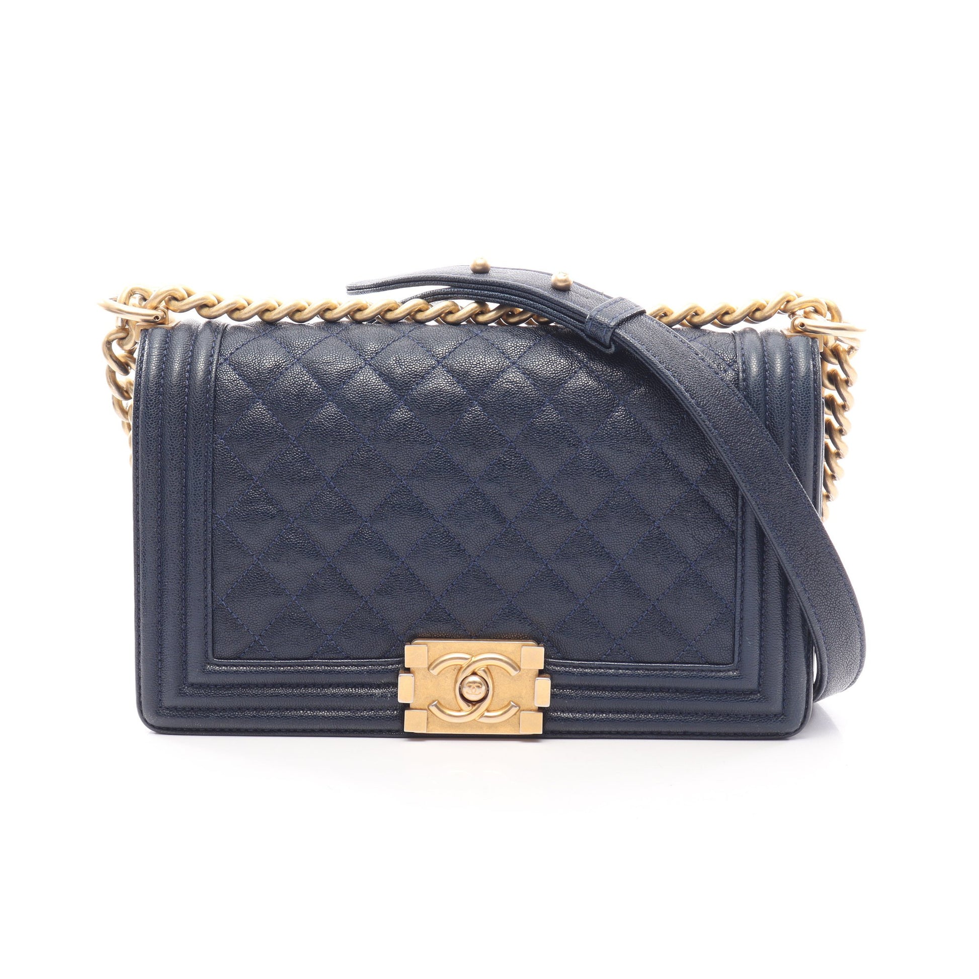 ボーイシャネル チェーンショルダーバッグ キャビアスキン ネイビー ゴールド金具 シャネル バッグ CHANEL
