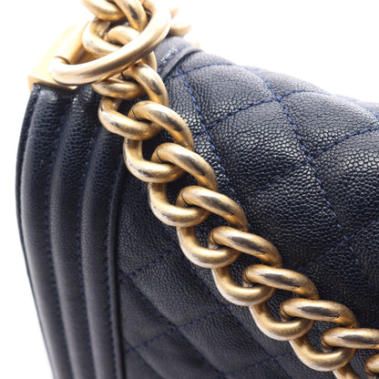ボーイシャネル チェーンショルダーバッグ キャビアスキン ネイビー ゴールド金具 シャネル バッグ CHANEL